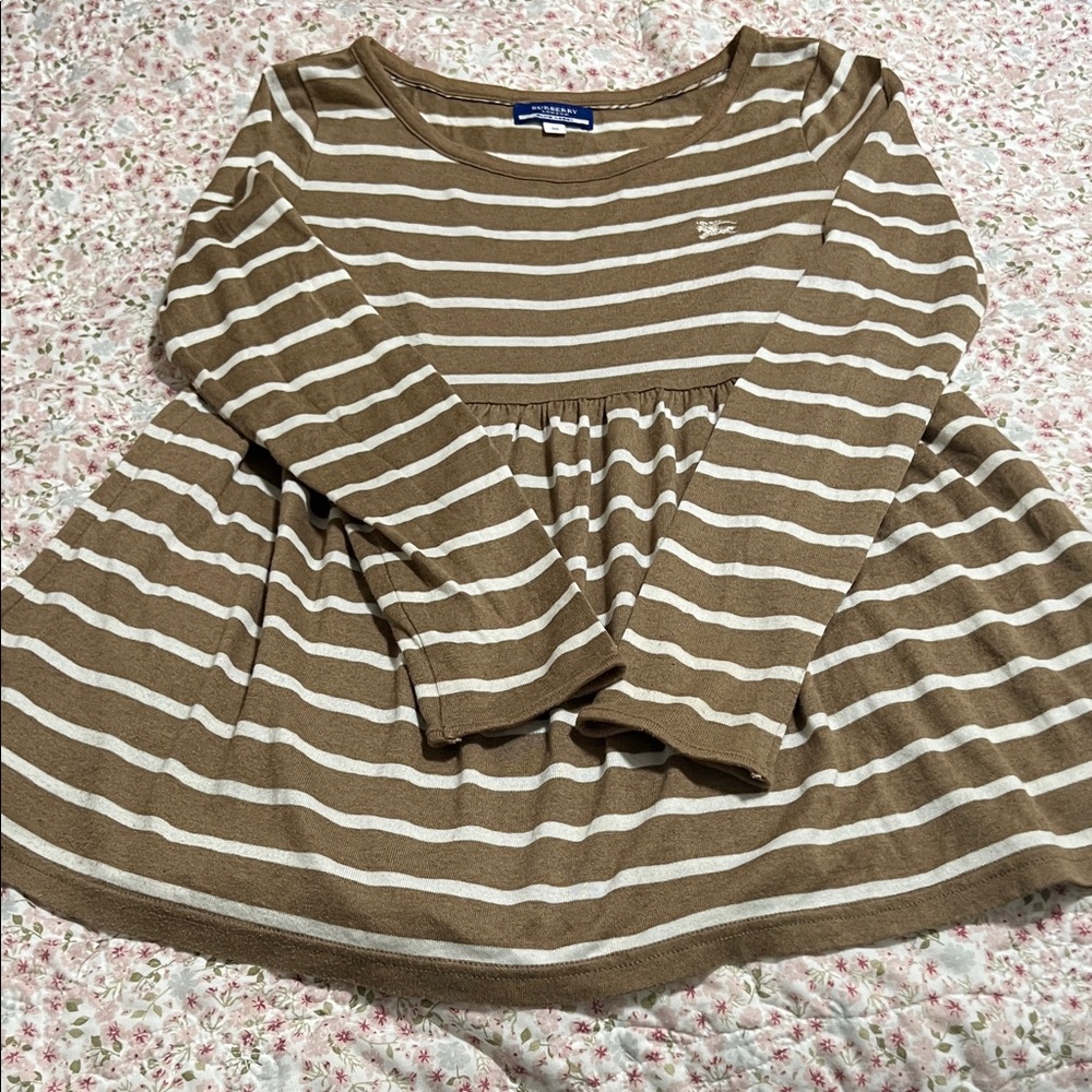 Burberry Blue Label Brown and White Striped Long Sleeve Tunic  Dress